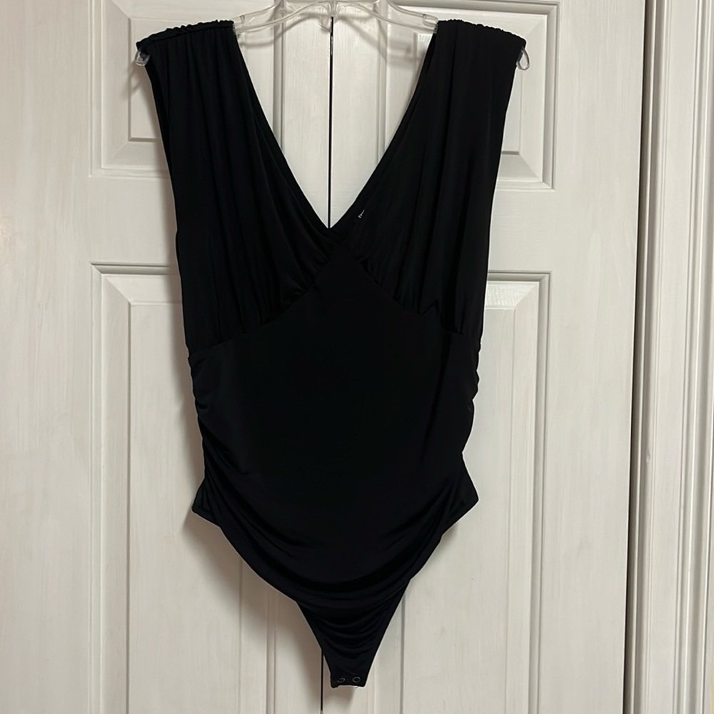 Express Body Contour Black Thong Bodysuit Size L